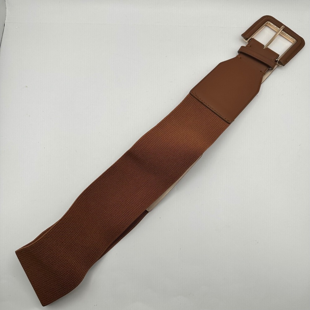 Nine West Women Elastic Wide Corset Belt Brown Gold Buckle M/L BNW2012007‎
